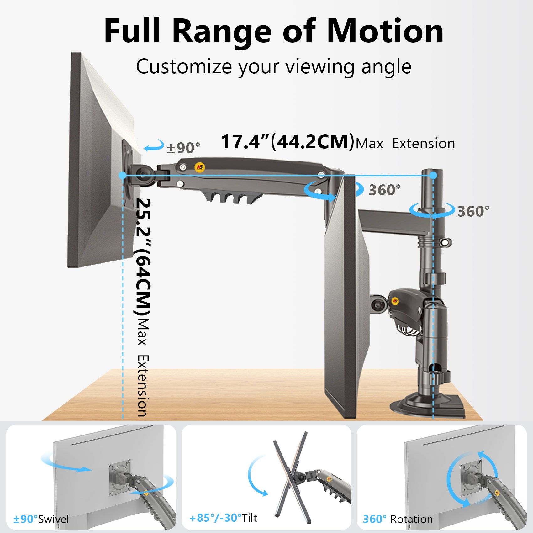 Dual Monitor Arm Ergonomic for Desktops VESA Mount NB-H180