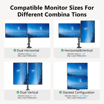 Dual Monitor Arm Ergonomic for Desktops VESA Mount NB-H180