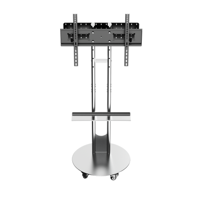 SilverTwin Stainless Steel Mobile Rolling TV Stand Cart with Pegboard Storage for 32-75 Inch TVs
