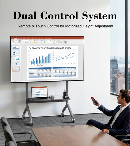 2026 NB P150 Electric Motorized Mobile TV Cart for 65-90" Screens Touch Panels