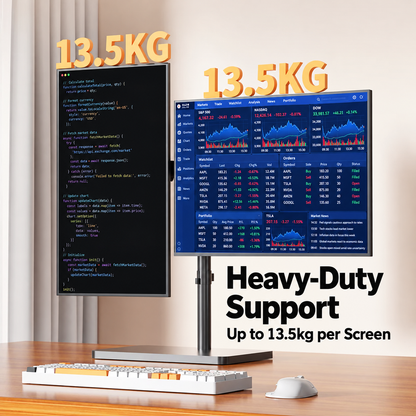 Dual Monitor Stand with Base | Free Standing Monitor Arm for 17-34" Screens