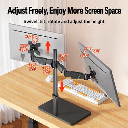 Dual Monitor Stand with Base | Free Standing Monitor Arm for 17-34" Screens