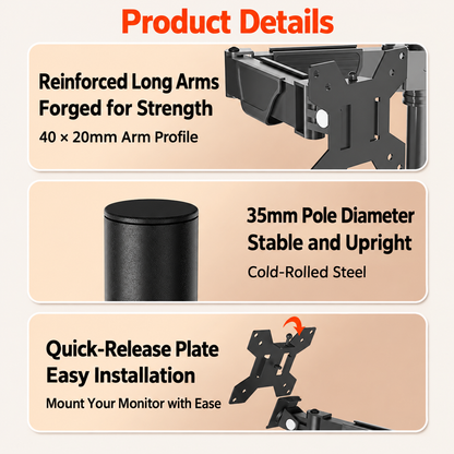 Dual Monitor Stand with Base | Free Standing Monitor Arm for 17-34" Screens