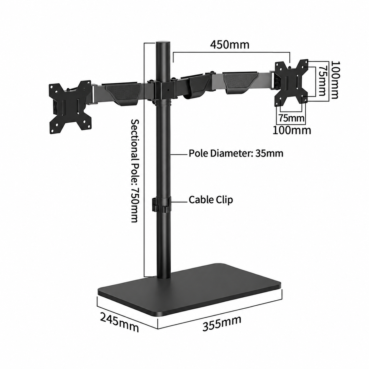 Dual Monitor Stand with Base | Free Standing Monitor Arm for 17-34" Screens