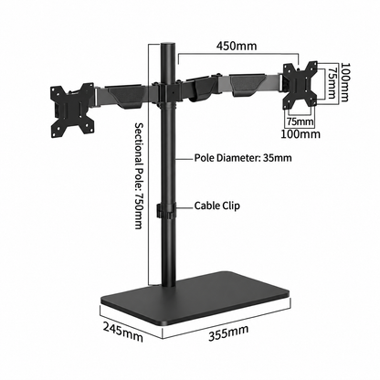 Dual Monitor Stand with Base | Free Standing Monitor Arm for 17-34" Screens