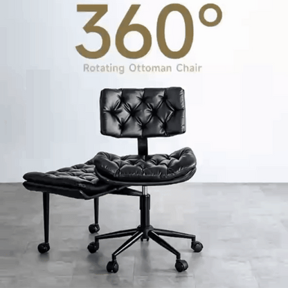 Tufted PU Leather Swivel Office Chair with Movable Footrest Black Ergonomic Desk Chair