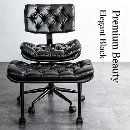 Tufted PU Leather Swivel Office Chair with Movable Footrest Black Ergonomic Desk Chair