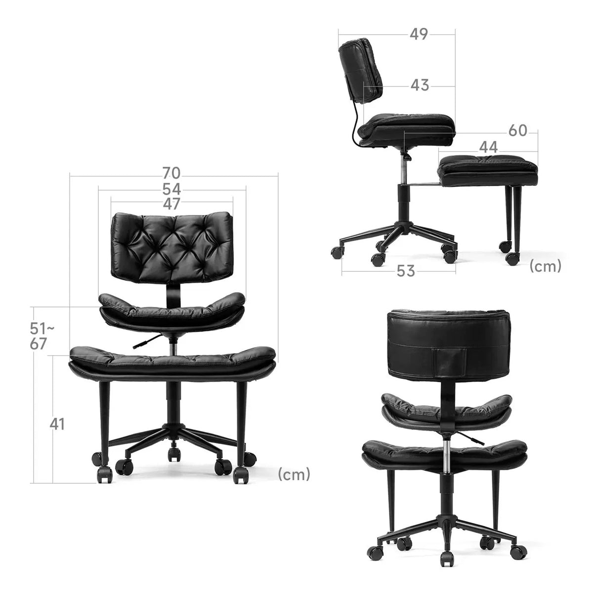 Tufted PU Leather Swivel Office Chair with Movable Footrest Black Ergonomic Desk Chair
