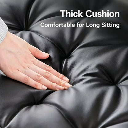 Tufted PU Leather Swivel Office Chair with Movable Footrest Black Ergonomic Desk Chair