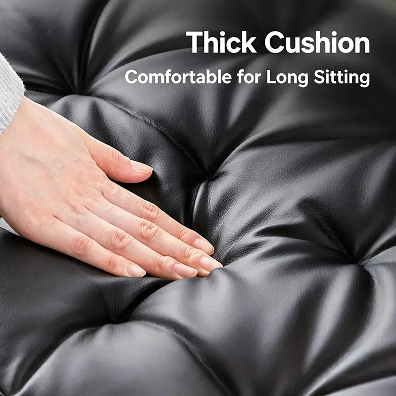 Tufted PU Leather Swivel Office Chair with Movable Footrest Black Ergonomic Desk Chair