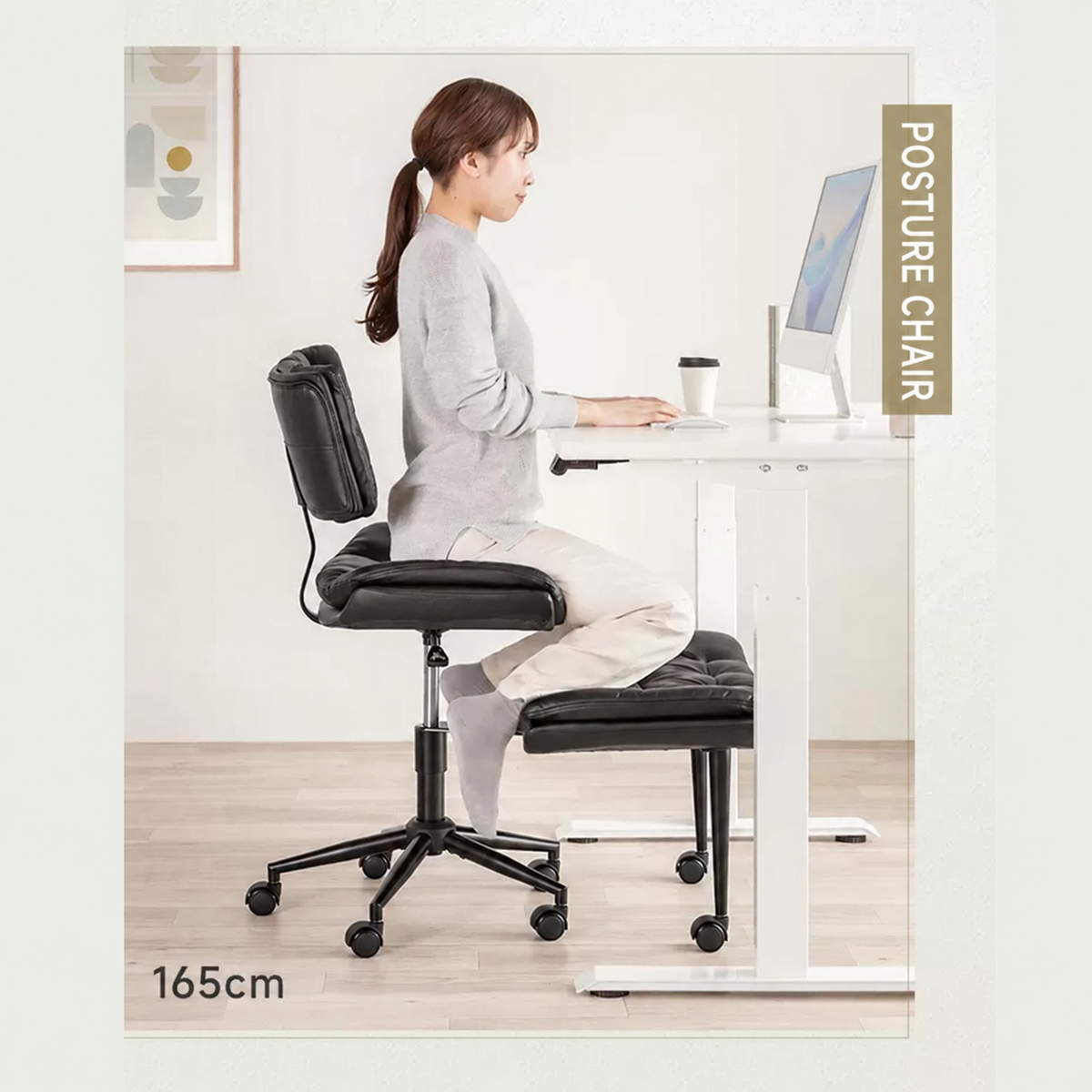 Tufted PU Leather Swivel Office Chair with Movable Footrest Black Ergonomic Desk Chair