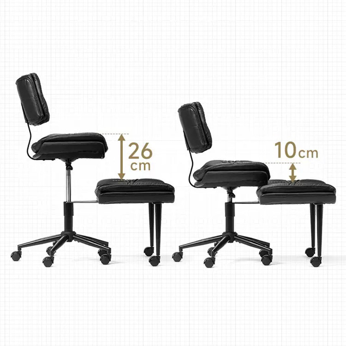 Tufted PU Leather Swivel Office Chair with Movable Footrest Black Ergonomic Desk Chair