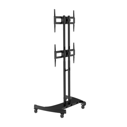 Dual Stacked TV Cart Two Screens Height Adjustable Lockable Wheels MC400