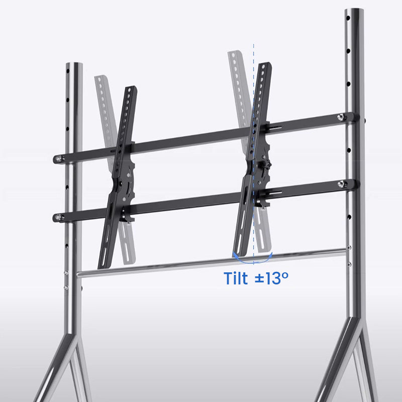 Silver Sleek Rolling TV Stand Modern TV Mount with Wheels for 45-75 Inch TVs | 8K Mirror Finish