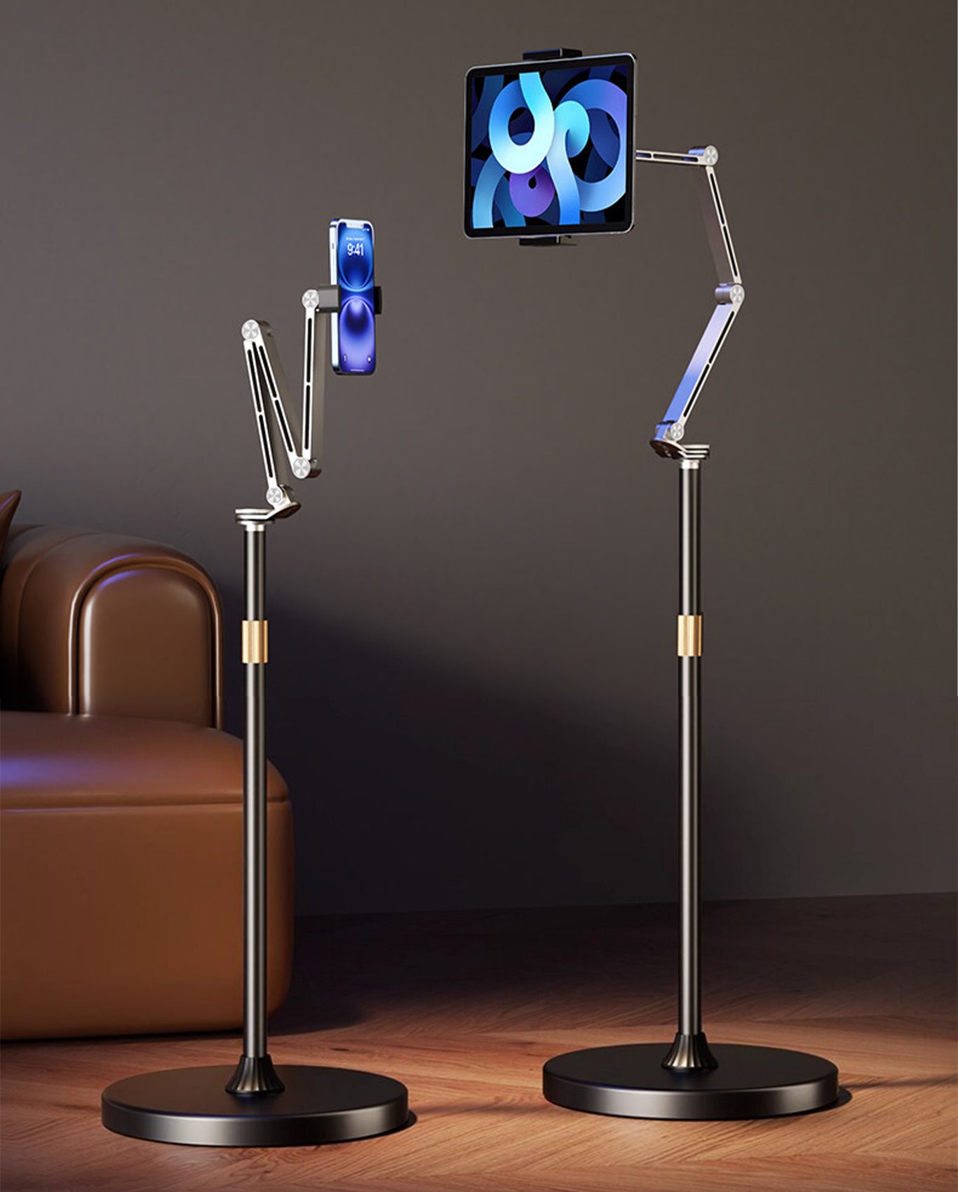 Aluminum Floor Tablet & Phone Holder Stand Mechanical Arm 360° Rotating