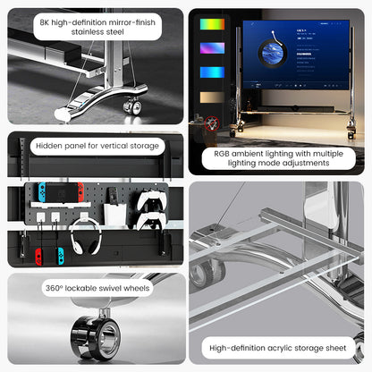 Glowing Large Screen Mobile TV Stand Cart Mount Bracket with LED 60 to 110 inch