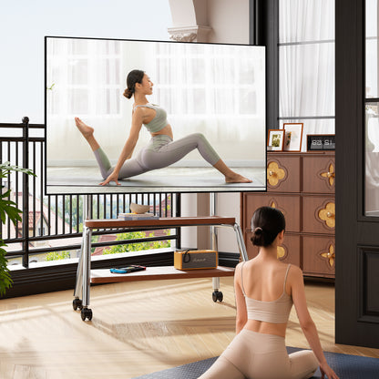 Rolling TV Cart on Lockable Casters, Movable TV Stand, Height Adjustable TV Trolley with Storage Shelf for 32" to 90" Screens