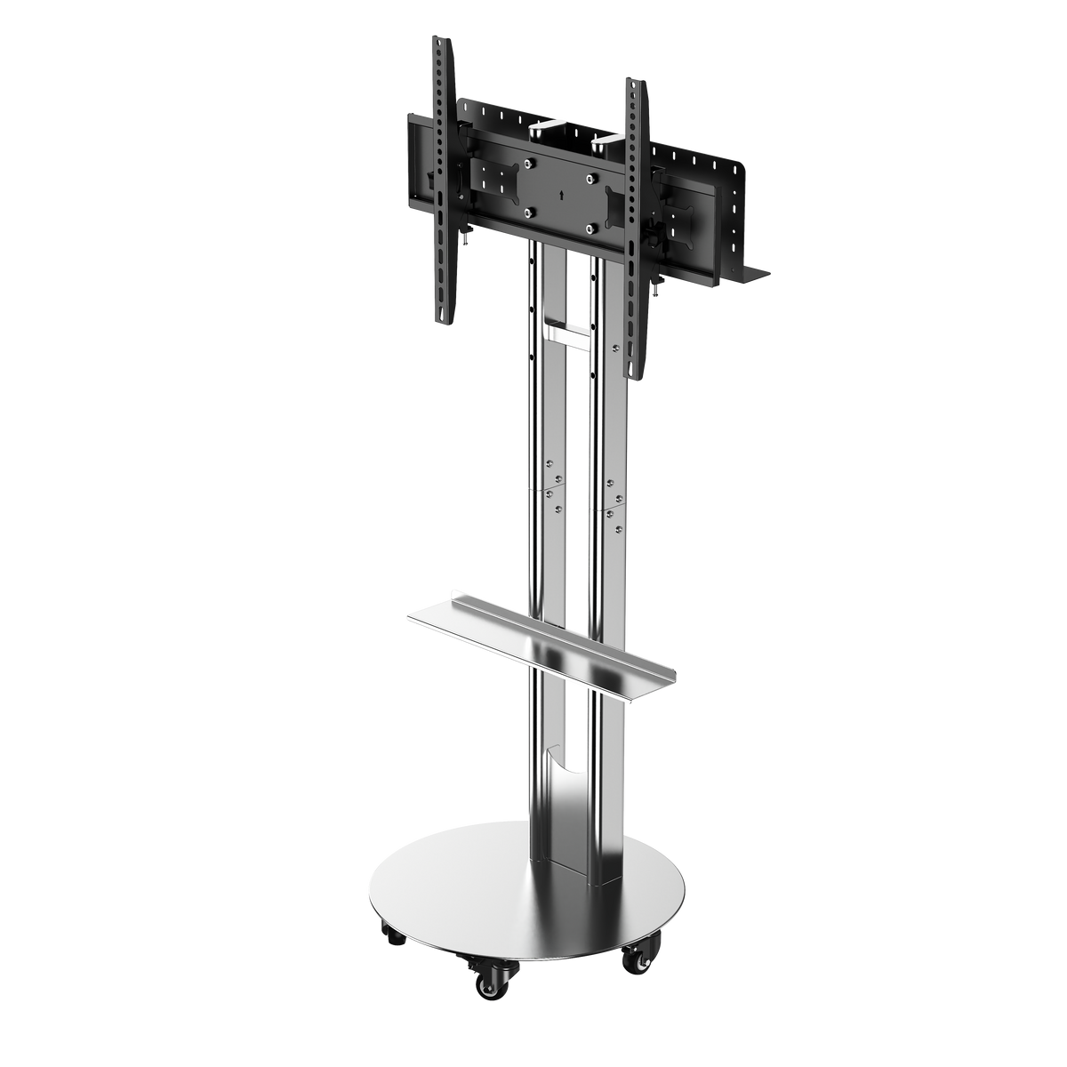SilverTwin Stainless Steel Mobile Rolling TV Stand Cart with Pegboard Storage for 32-75 Inch TVs