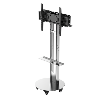 SilverTwin Stainless Steel Mobile Rolling TV Stand Cart with Pegboard Storage for 32-75 Inch TVs