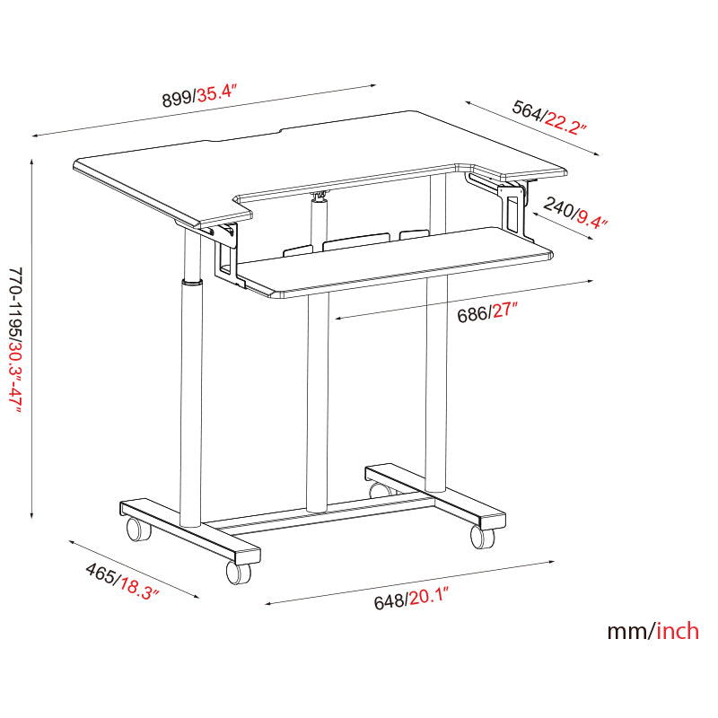 Mobile WHEELY Sit Stand Desk 899X564MM FDS301