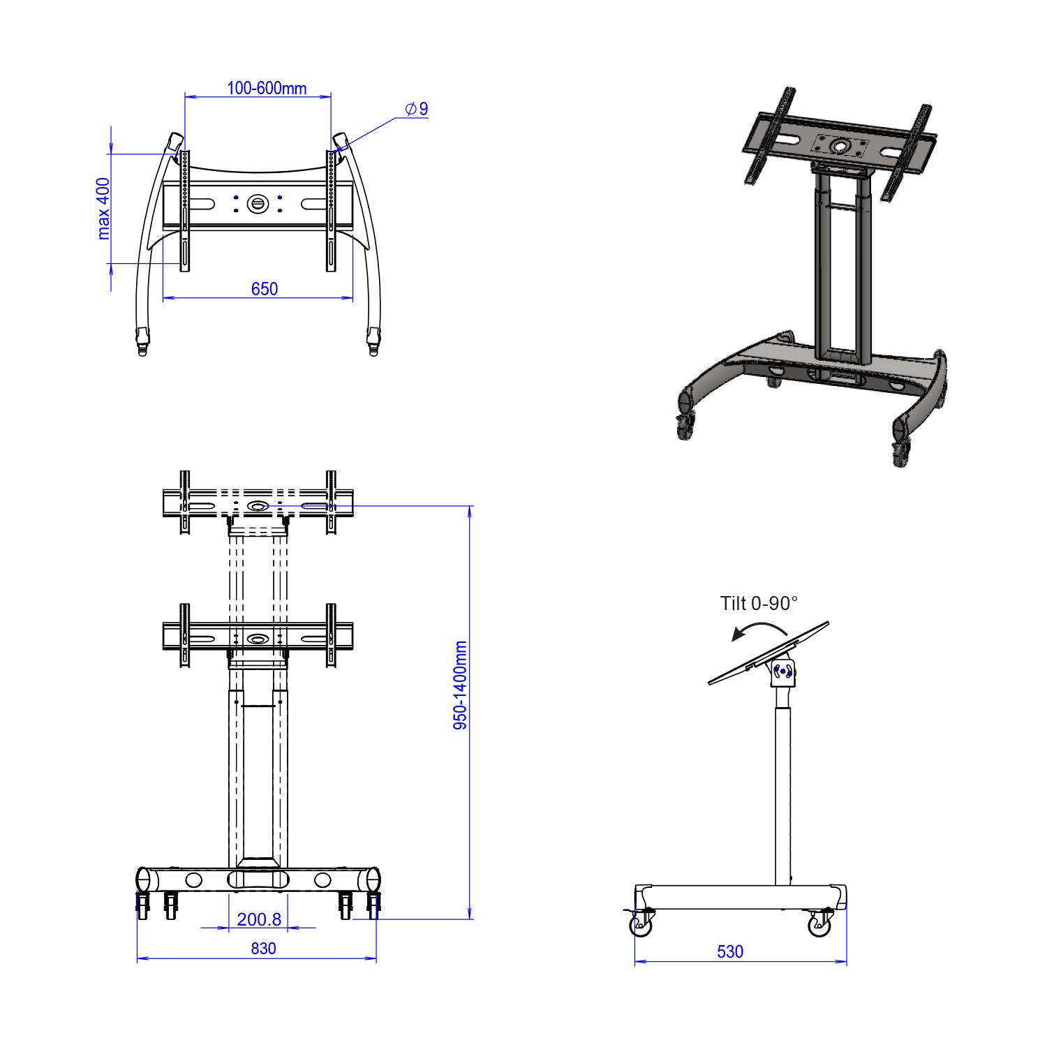 Tv Touch Screen Mobile Cart Tilt Interactive Kiosk mc60