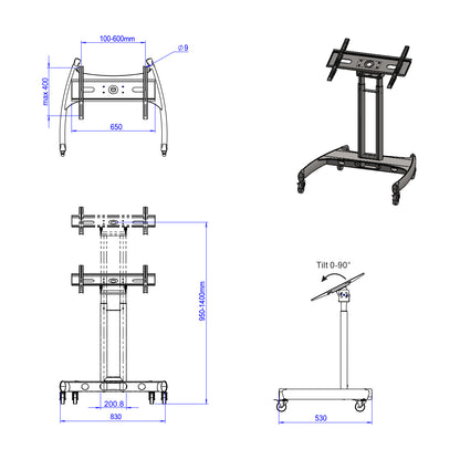 Tv Touch Screen Mobile Cart Tilt Interactive Kiosk mc60