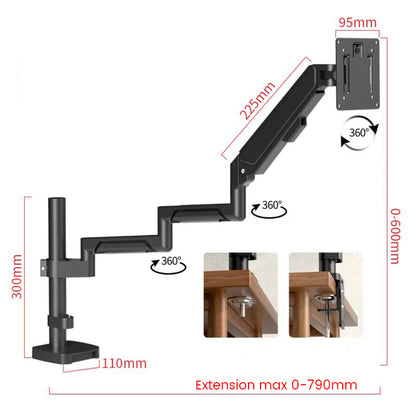 Heavy Duty Monitor Arm for 17–34" Screens, Gas Spring Single Monitor Desk Mount, Height Adjustable VESA Stand Holds 2–12 kg, Fits 75×75 / 100×100 VESA, C-Clamp & Grommet Base