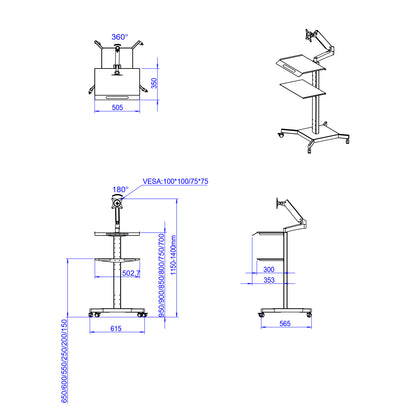 Mobile Computer Workstation Cart with Monitor Arm, Printer Shelf, Lockable Wheels MCS5