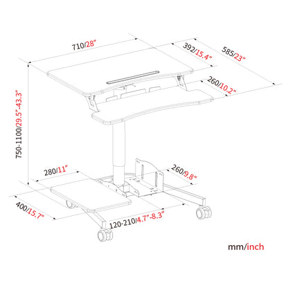 Mobile WHEELY Sit Stand Desk Folding 710mm FDS108
