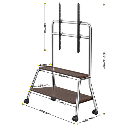 Rolling TV Cart on Lockable Casters, Movable TV Stand, Height Adjustable TV Trolley with Storage Shelf for 32" to 90" Screens