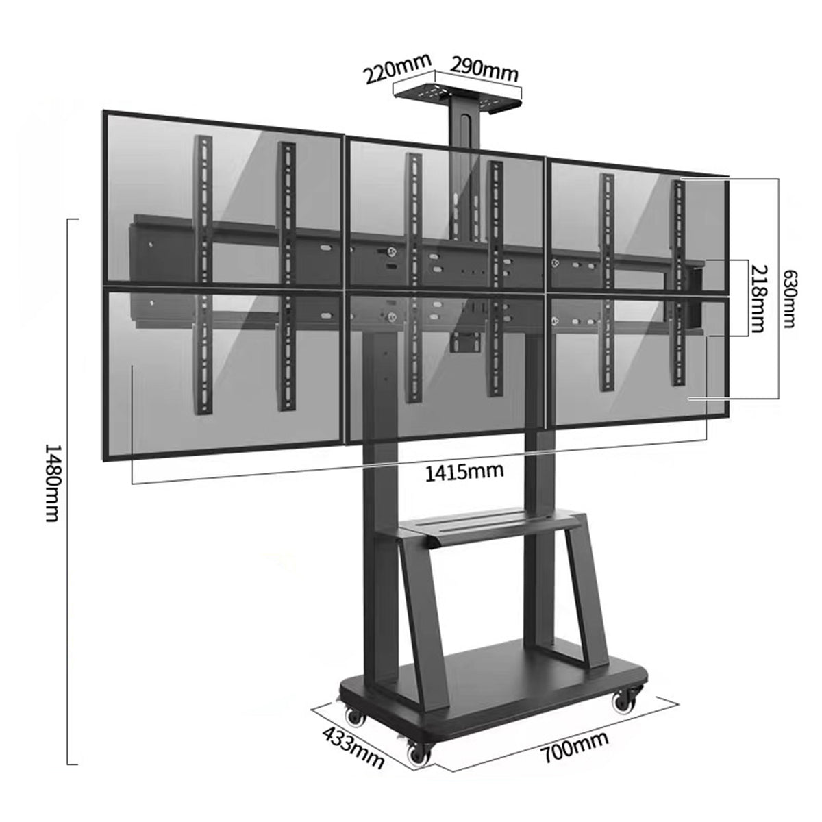 Heavy‑Duty 6 Monitor Rolling Cart Multi‑Screen Workstation Stand
