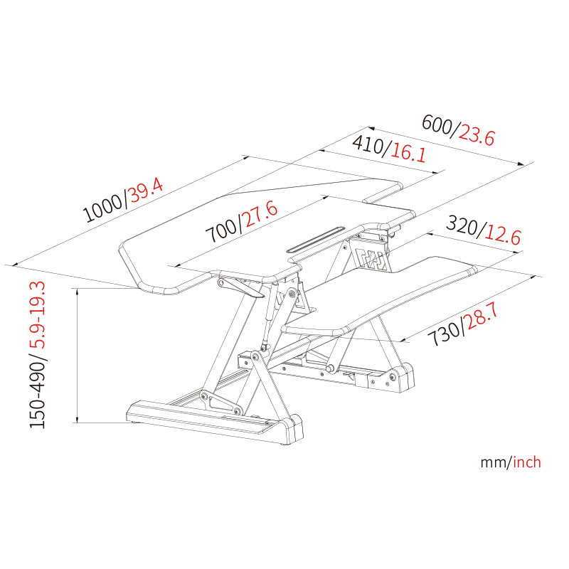 Sit Stand Desk Adjustable Riser Corner 1000x600mm GLD07T
