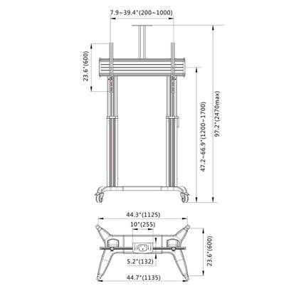 NB Motorized Height Adjustable Mobile TV Stand on Wheels, Fits 75-110 inch Large Screen TW100