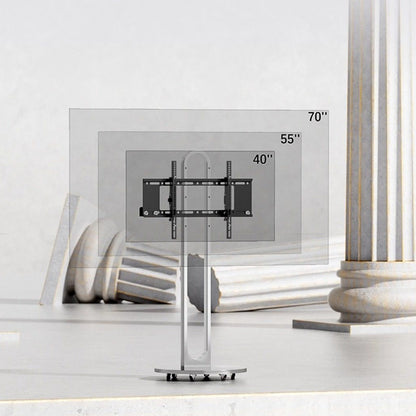Silver Arc Mobile TV Stand with Rolling Wheels Artistic Floor TV Mount for 40-75 inch