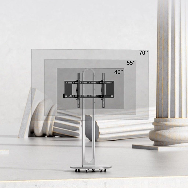 Silver Arc Mobile TV Stand with Rolling Wheels Artistic Floor TV Mount for 40-75 inch