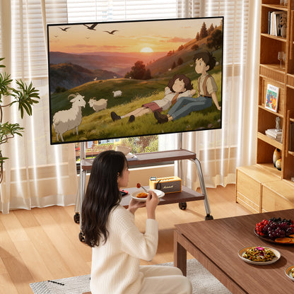 Rolling TV Cart on Lockable Casters, Movable TV Stand, Height Adjustable TV Trolley with Storage Shelf for 32" to 90" Screens