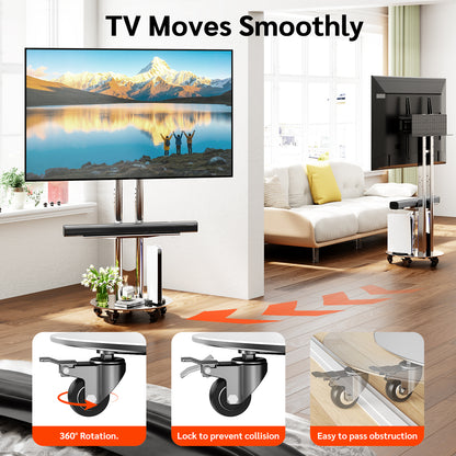 SilverTwin Stainless Steel Mobile Rolling TV Stand Cart with Pegboard Storage for 32-75 Inch TVs