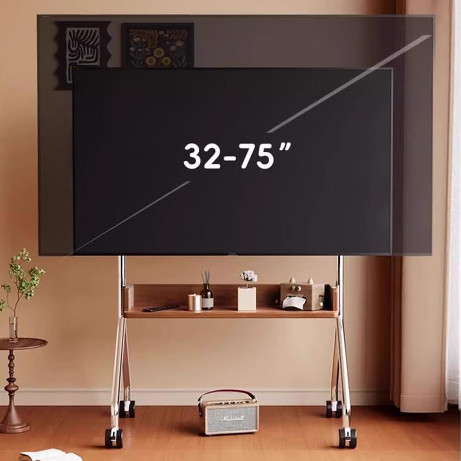 TV TROLLEY stand Stainless Steel with Timber Shelf 32 to 75 inch