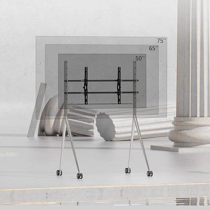 Silver Sleek Rolling TV Stand Modern TV Mount with Wheels for 45-75 Inch TVs | 8K Mirror Finish