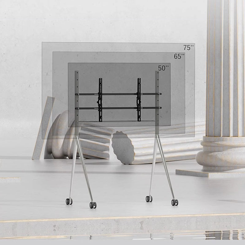 Silver Sleek Rolling TV Stand Modern TV Mount with Wheels for 45-75 Inch TVs | 8K Mirror Finish