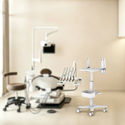 Mobile Medical Laptop Cart, Height‑Adjustable Medical Workstation Trolley with Probe Holders & Storage Bin for Ultrasound, Clinic, Hospital & Dental Use