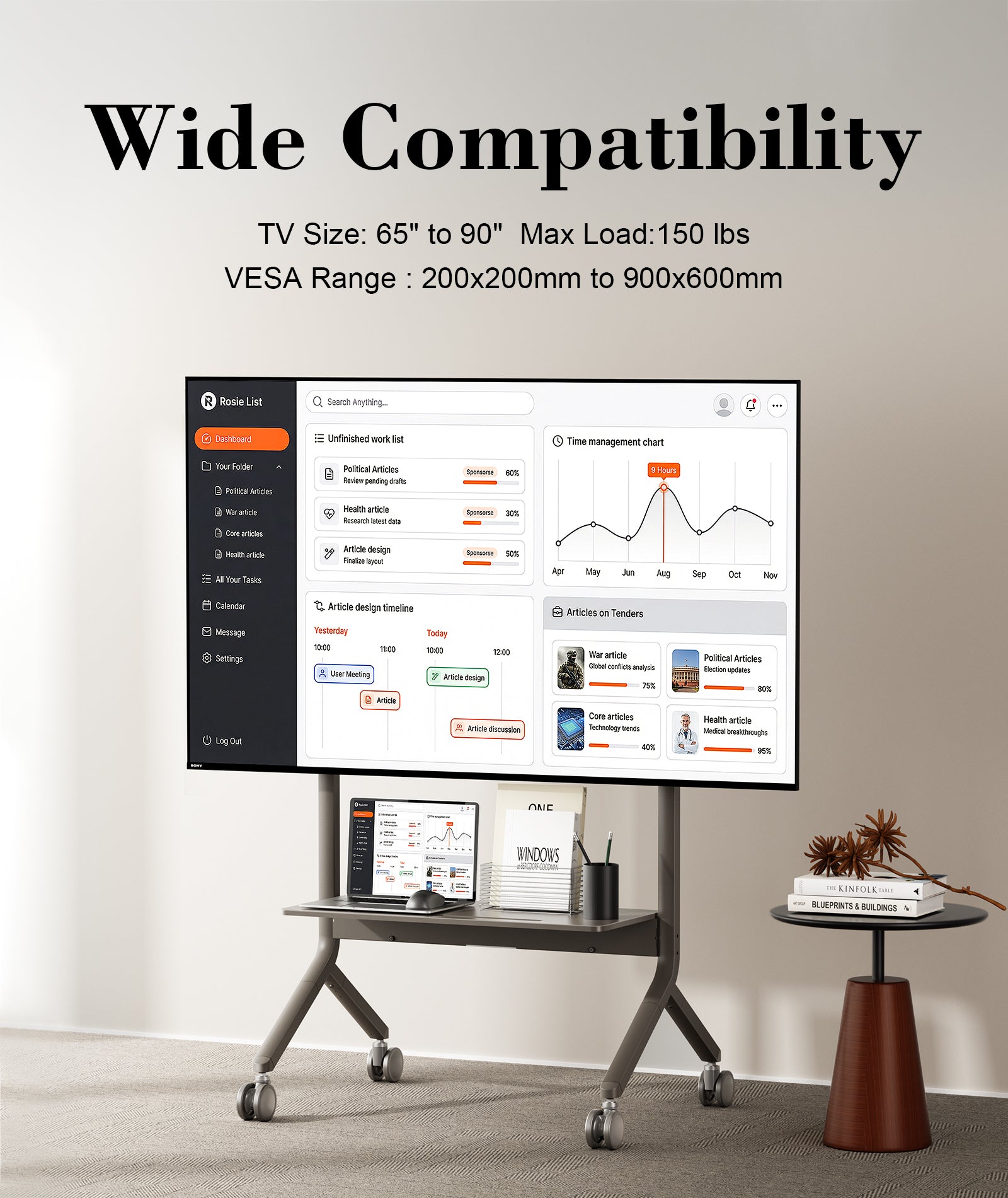 2026 NB P150 Electric Motorized Mobile TV Cart for 65-90" Screens Touch Panels