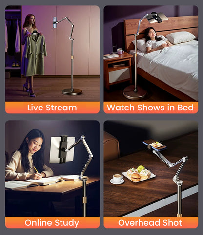 Aluminum Floor Tablet & Phone Holder Stand Mechanical Arm 360° Rotating