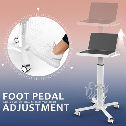 Adjustable Height Laptop Desk with Wheels Utility Medical Cart