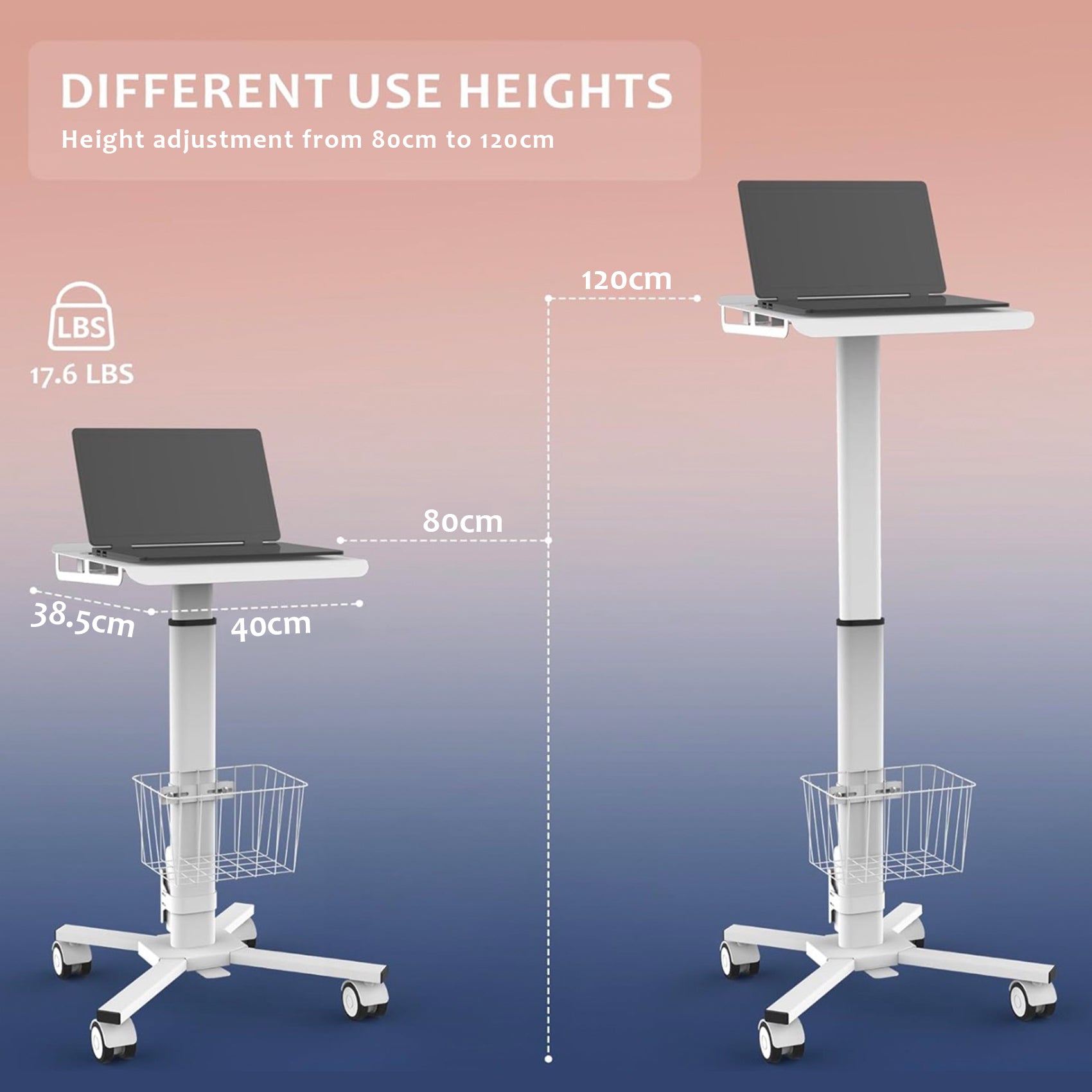 Adjustable Height Laptop Desk with Wheels Utility Medical Cart