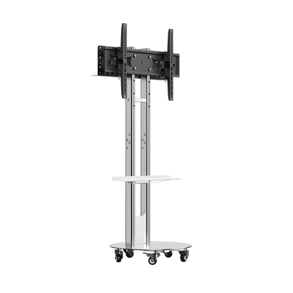SilverTwin Stainless Steel Mobile Rolling TV Stand Cart with Pegboard Storage for 32-75 Inch TVs
