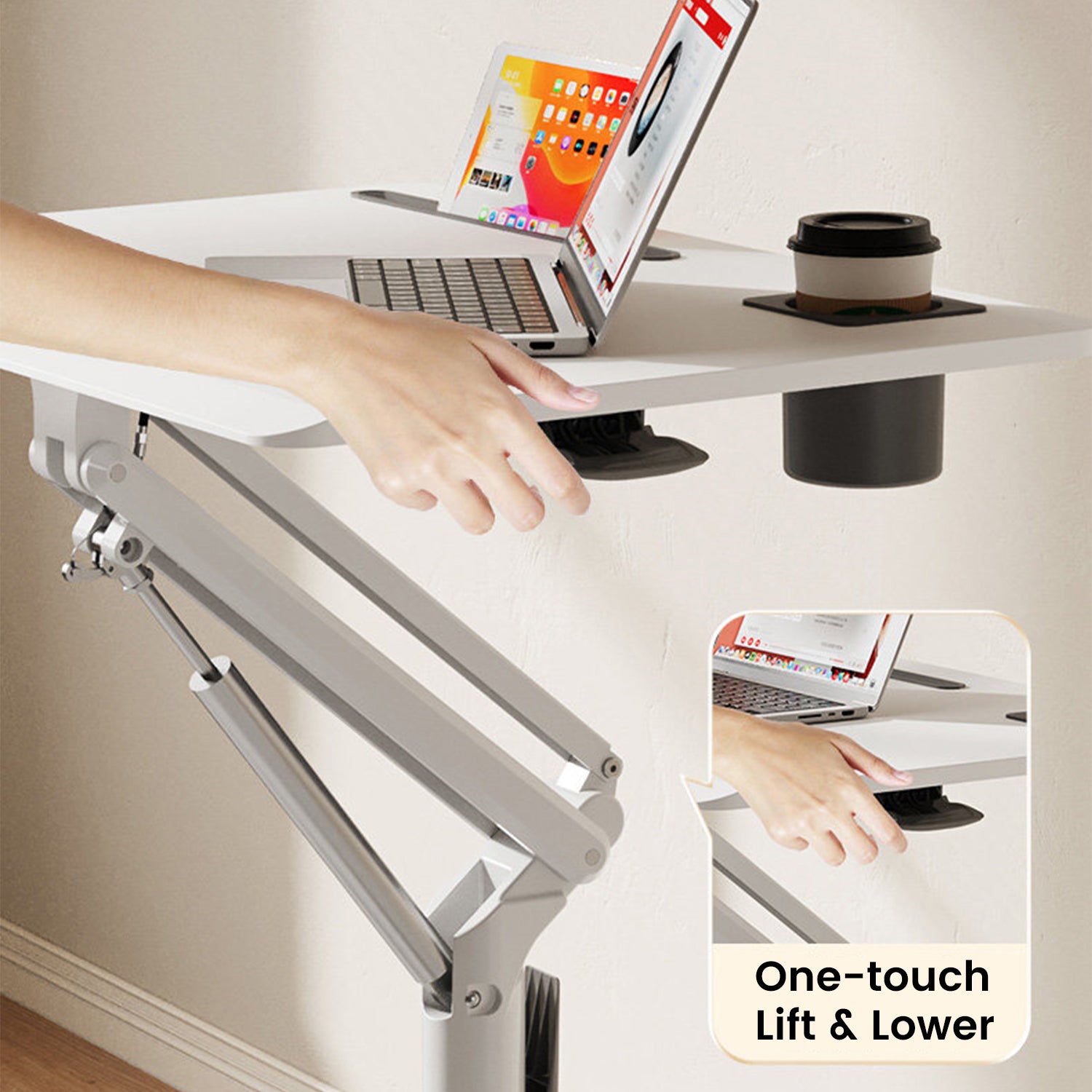 GKU Height Adjustable Mobile Standing Desk with Wheels 700x520mm Sit Stand Desk Laptop Desk for Home Office FDS101B-W