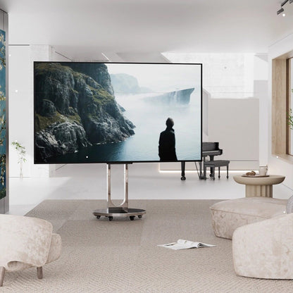 Silver Arc Mobile TV Stand with Rolling Wheels Artistic Floor TV Mount for 40-75 inch