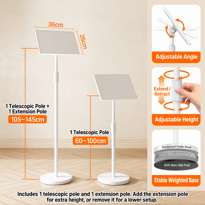 Adjustable Height Floor Tablet Stand, Multi-Purpose Laptop Book Music Stand with Heavy Base, Sit & Use Freestanding Reading Holder