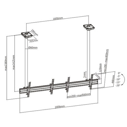 Mountech Multi-screen TV Menu Board Ceiling Mount Aluminum Rail MTLCMA ETA 10.20